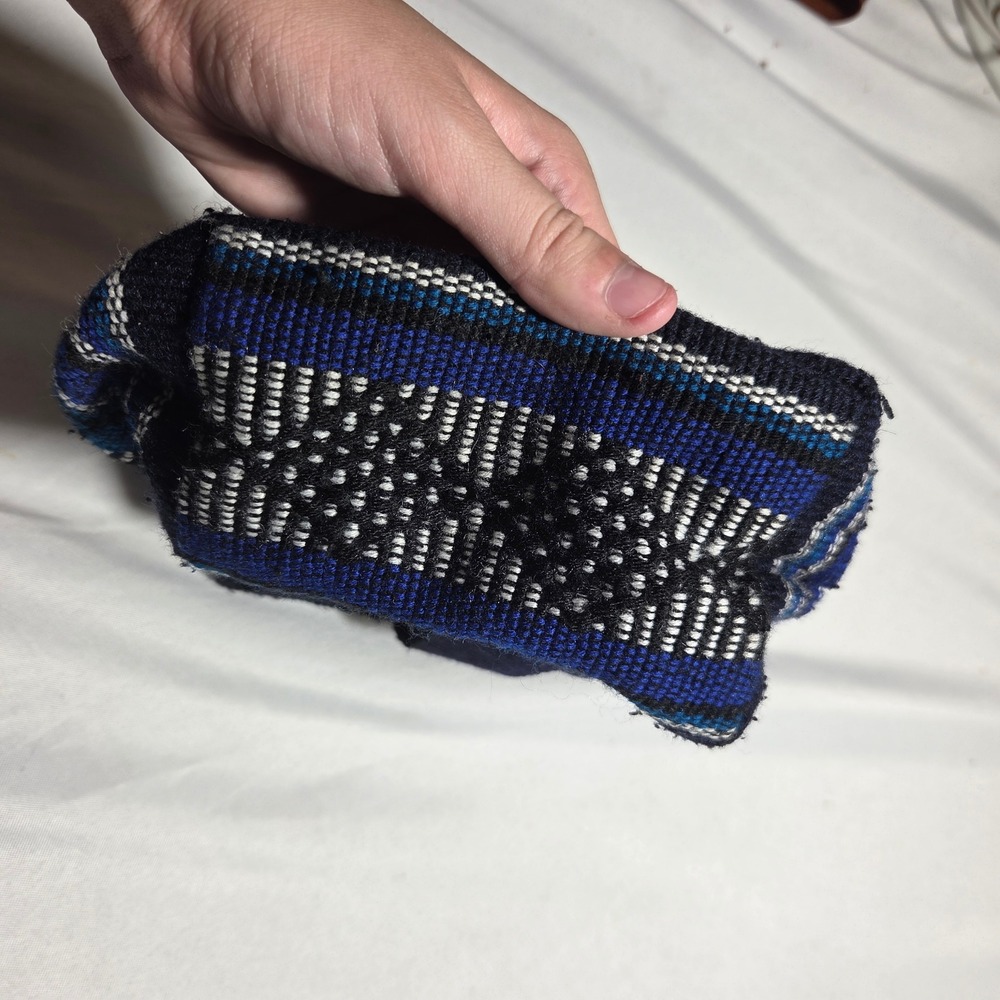 Boho Handwoven Mini Backpack Blue Striped Woven Festival Small Rucksack Bag - Picture 6 of 8